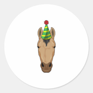 Sticker Rond Cheval avec casquette de fête