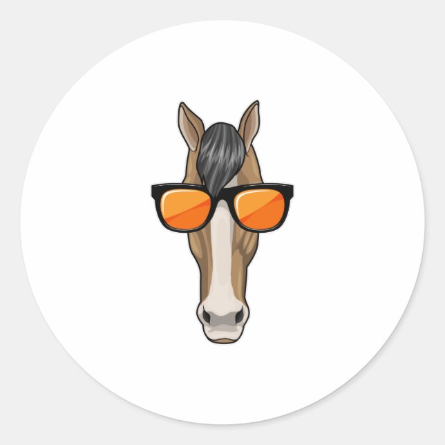 Sticker Rond Cheval avec lunettes de soleil (Devant)