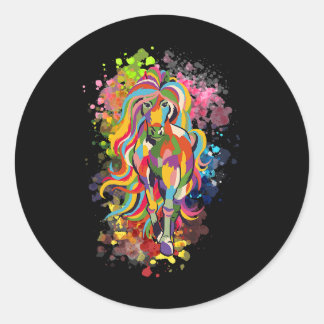 Sticker Rond Cheval Beau Cheval avec cheveux colorés et couleur