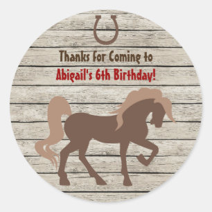Sticker Rond Cheval Brown et Grange Bois Filles ou garçons Anni