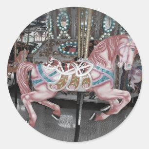 Sticker Rond Cheval carrousel rose