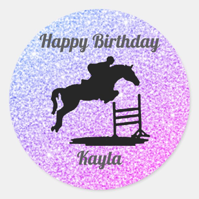Sticker Rond Cheval Chasseur Jumper Joyeux anniversaire (Devant)