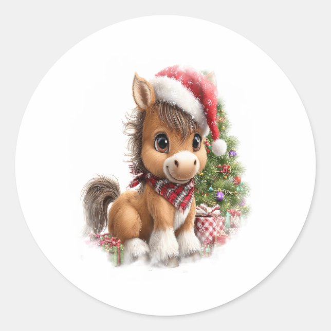 Sticker Rond Cheval Chemise Noël Santa Hat (Devant)