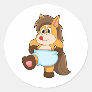 Sticker Rond Cheval comme bébé avec couche