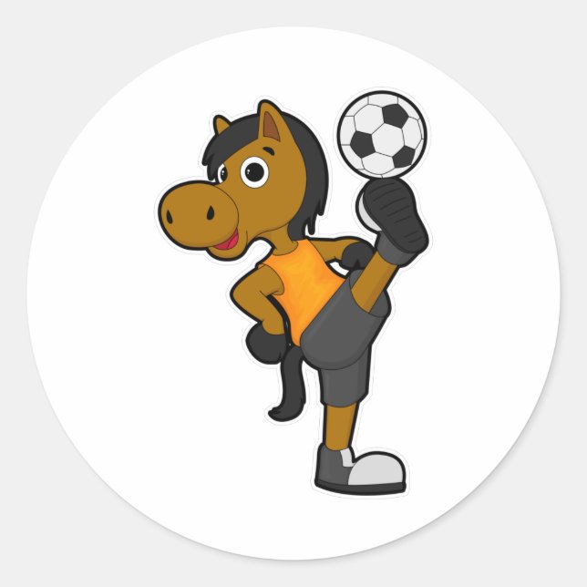 Sticker Rond Cheval comme joueur de football avec balle de foot (Devant)