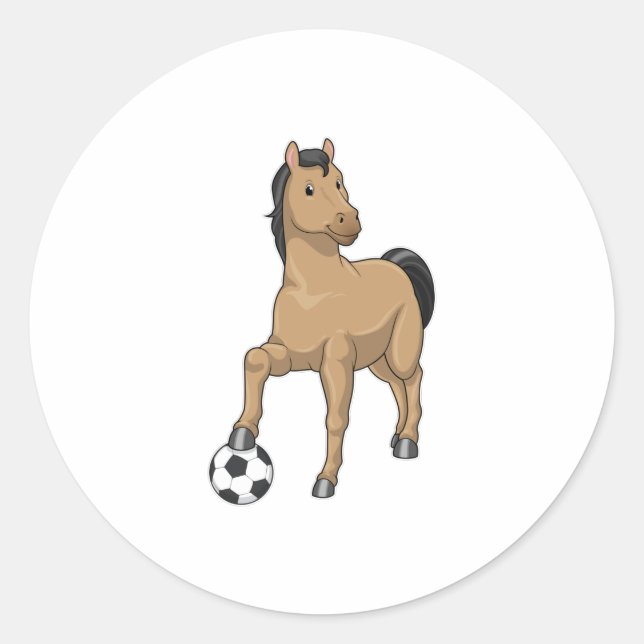 Sticker Rond Cheval comme joueur de football avec Soccer (Devant)