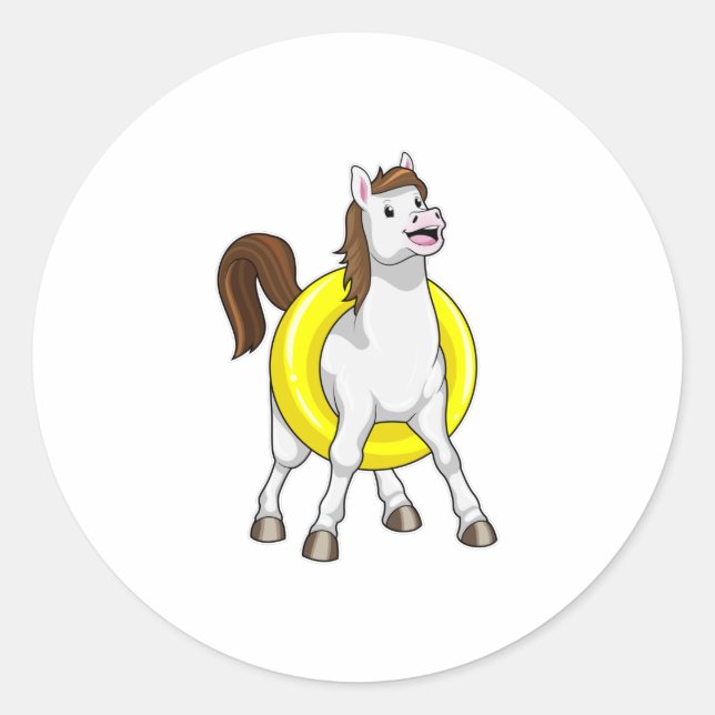 Sticker Rond Cheval comme nageur avec Lifebouy (Devant)