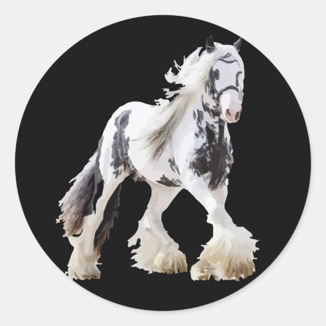 Sticker Rond Cheval d'attelage Gypsy Mare Stallion (Devant)