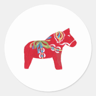 Sticker Rond Cheval de Dala Rouge