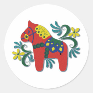 Sticker Rond Cheval de Dala suédois coloré