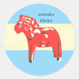 Sticker Rond Cheval de Dala suédois en bleu et jaune