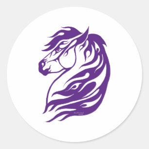 Sticker Rond Cheval de Feu Tribal Violet