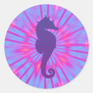 Sticker Rond Cheval de mer Magique Violet