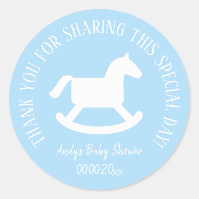 Sticker Rond Cheval de roche baby shower de fête de faveur merc (Devant)