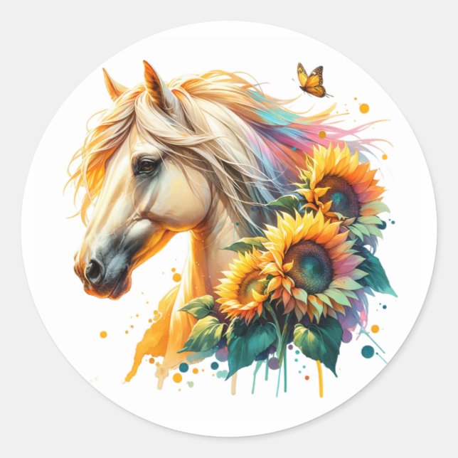 Sticker Rond Cheval de tournesol (Devant)
