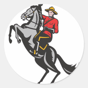 Sticker Rond Cheval d'équitation monté par Canadien de Mounti