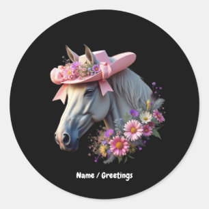Sticker Rond Cheval Derby féminin Casquette de soleil rose élé