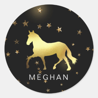 Sticker Rond cheval d'or étoiles équestre Monogramme Téléphone