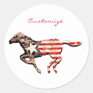 Sticker Rond Cheval du drapeau américain qui court Thunder_Cove