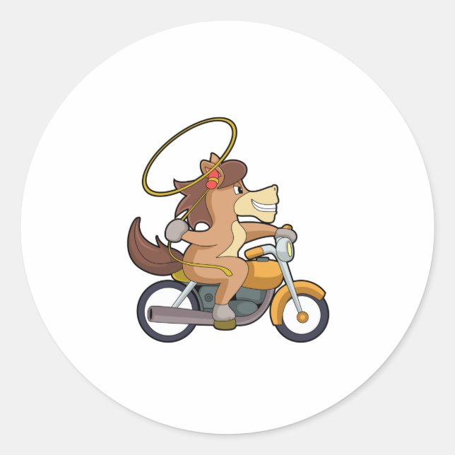 Sticker Rond Cheval en Cowboy avec Lasso & Motorcycle (Devant)