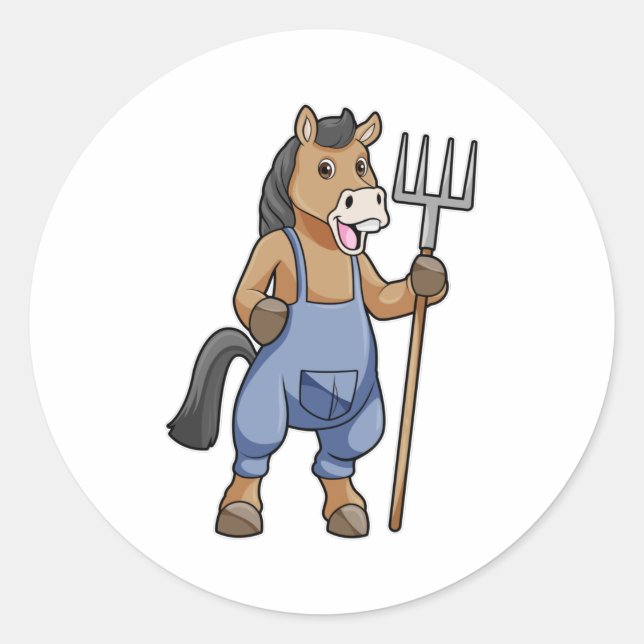 Sticker Rond Cheval en fermier avec Rake (Devant)