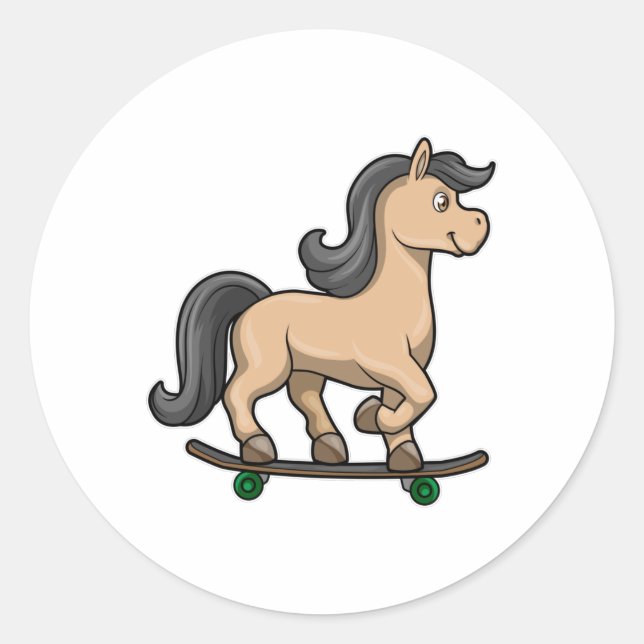 Sticker Rond Cheval en Patinage avec Skateboard (Devant)