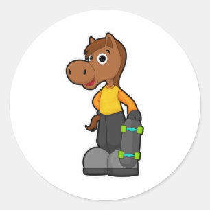 Sticker Rond Cheval en Patinage avec Skateboard