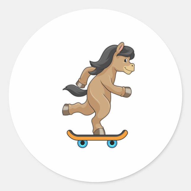 Sticker Rond Cheval en Patinage avec Skateboard (Devant)