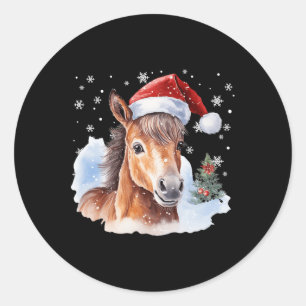 Sticker Rond Cheval équestre de Noël Santa Chapeau Animal Eques
