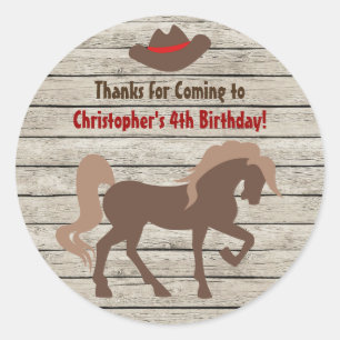 Sticker Rond Cheval et Cowboy Casquette - Barn Wood Western Ann