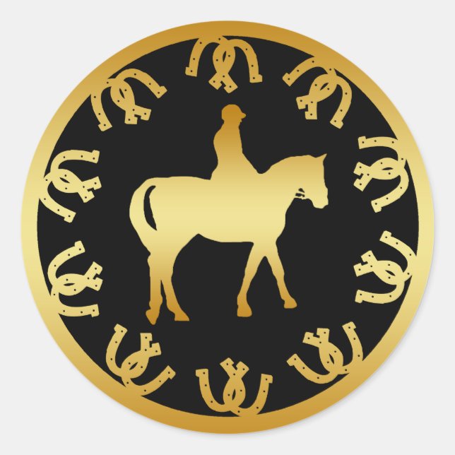 STICKER ROND CHEVAL ET RIDER - OR (Devant)
