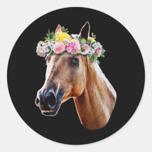 Sticker Rond Cheval Floral Équitation équitation Équestre ferme