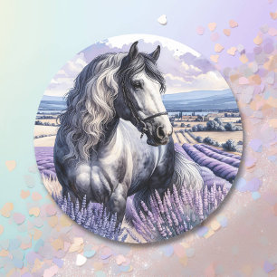 Sticker Rond Cheval gris joli debout en Lavender