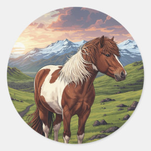 Sticker Rond Cheval islandais en Islande Travel