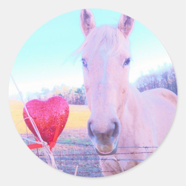 Sticker Rond Cheval jaune et Coeur rouge (Devant)