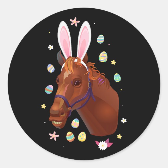 Sticker Rond Cheval Jour de Pâques Tee Lapin de Pâques Cheval A (Devant)