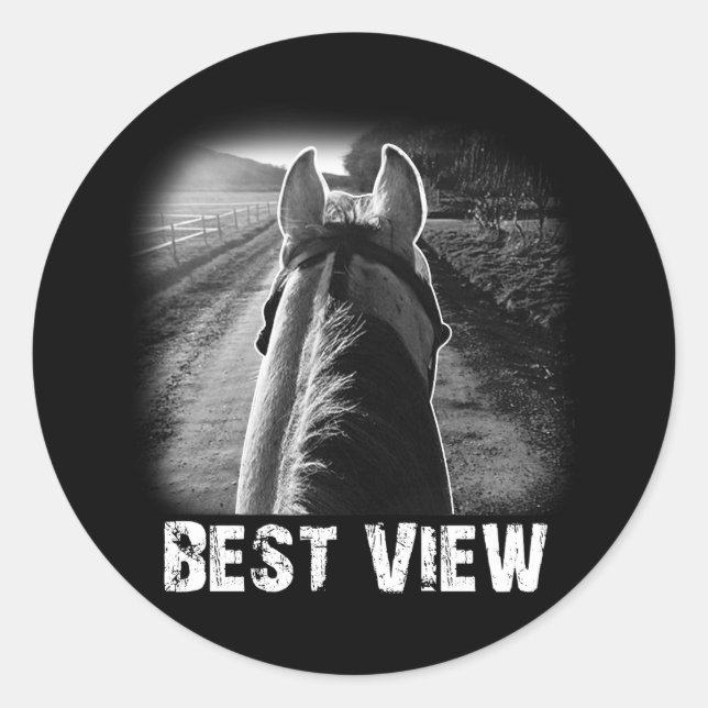 Sticker Rond Cheval Meilleure Vue De Cheval Retour Idées Cadeau (Devant)