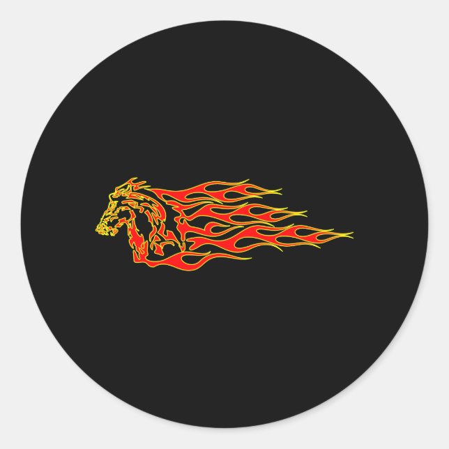 Sticker Rond Cheval Mustang Noir Flamant (Devant)