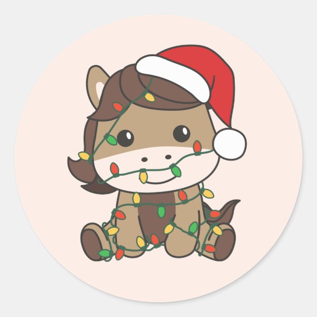 Sticker Rond Cheval Noël Animaux d'hiver Chevaux de vacances (Devant)