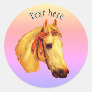 Sticker Rond Cheval Palomino d'Art vintage Personnalisé