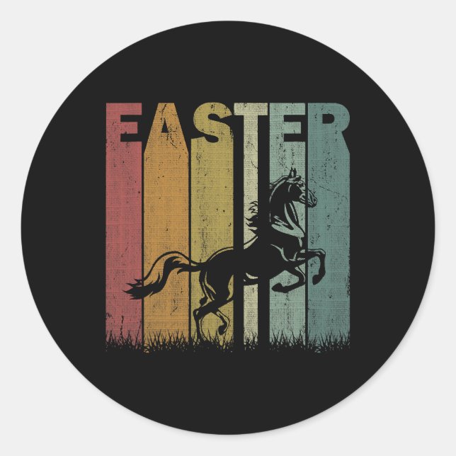 Sticker Rond Cheval Pâques Cheval Rétro Graphisme Drôle Pâques (Devant)