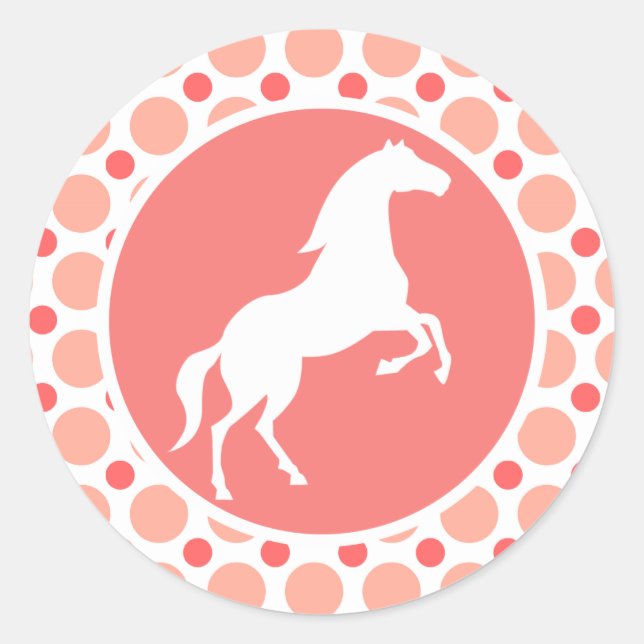 Sticker Rond Cheval ; Pois roses et coraux (Devant)