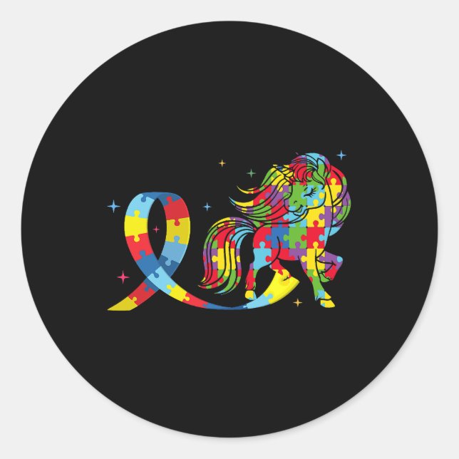 Sticker Rond Cheval Sensibilisation sur l'autisme Cheval Puzzle (Devant)