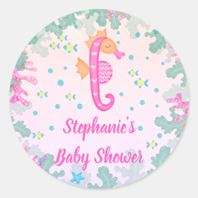 Sticker Rond Cheval Sous Le Baby shower De Mer (Devant)