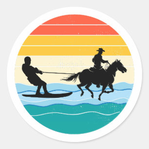 Sticker Rond Cheval Surf Wakeboard Eau Ski Rétro