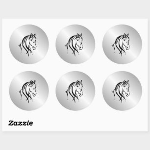 Sticker Rond Cheval tête sur argent