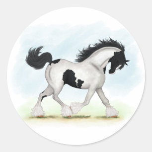 Sticker Rond Cheval Tobiano Gypsy Vanner