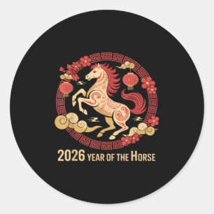 Sticker Rond Cheval vintage 2026 Zodiac Nouvel An Chinois Du