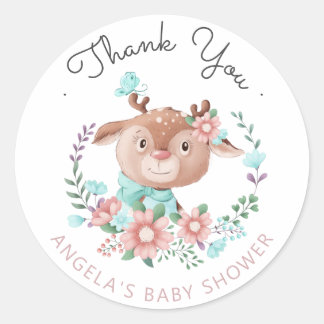 Sticker Rond chevalet de Baby shower de cerf de forêt