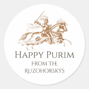 Sticker Rond Chevalier en armure brillante Happy Purim